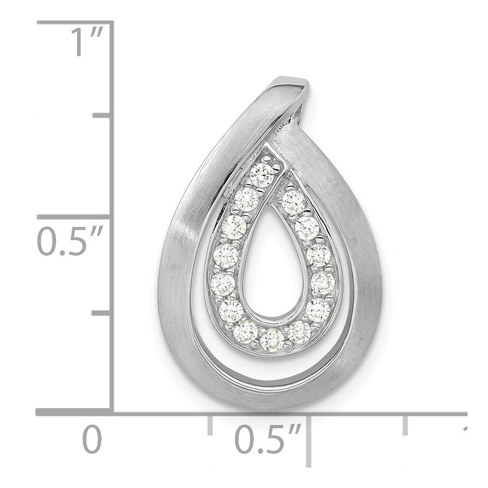 Sterling Silver Brushed CZ Teardrop Chain Slide Pendant