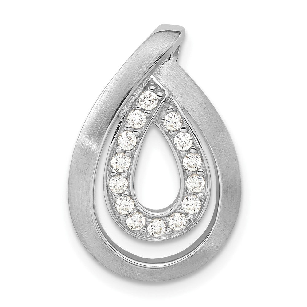 Sterling Silver Brushed CZ Teardrop Chain Slide Pendant