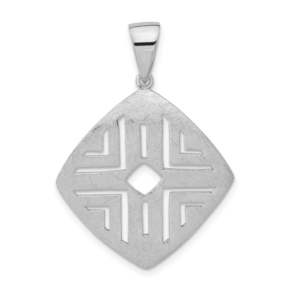 Sterling Silver Rhodium-plated Scratch Finish Square Cutout Pendant