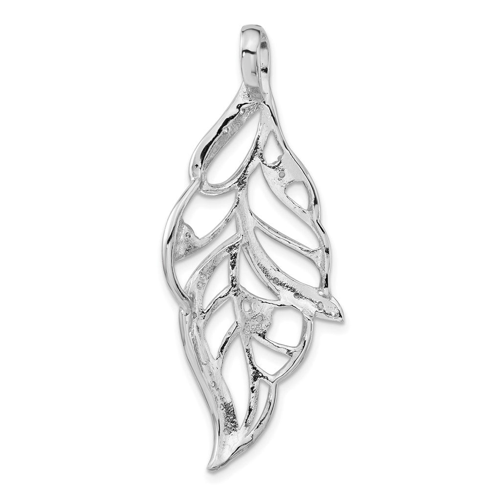 Sterling Silver Polished CZ Leaf Slide