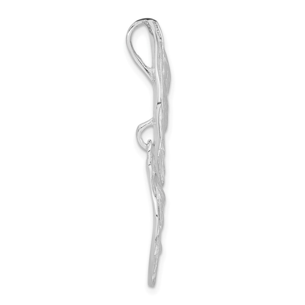 Sterling Silver Polished & Textured Double Leaf Chain Slide Pendant