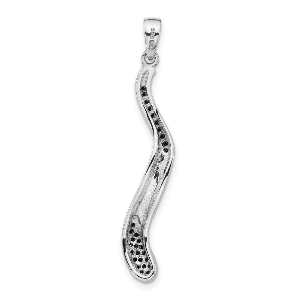 Sterling Silver & Black Rhodium Polished & Brushed Black CZ Twisted Pendant