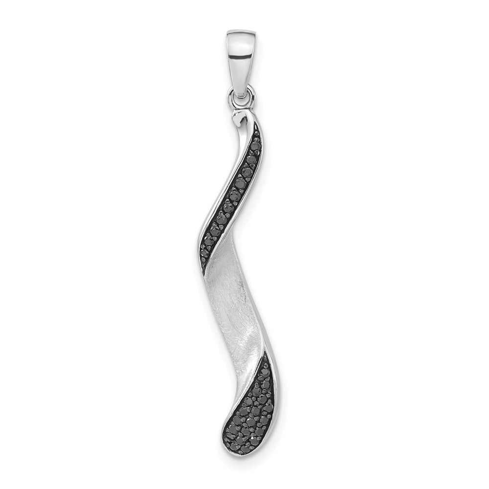 Sterling Silver & Black Rhodium Polished & Brushed Black CZ Twisted Pendant