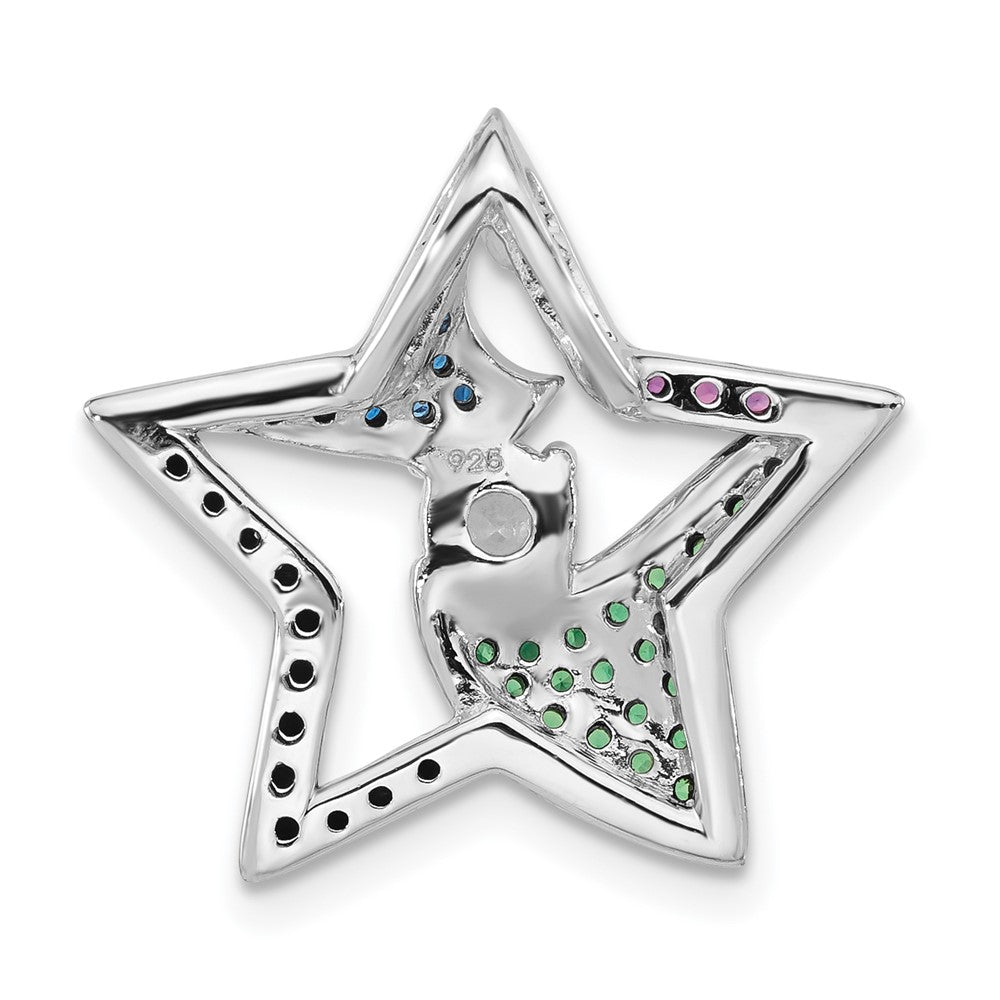 Sterling Silver & Black Rhodium Multi-color Stones & CZ Star Chain Slide