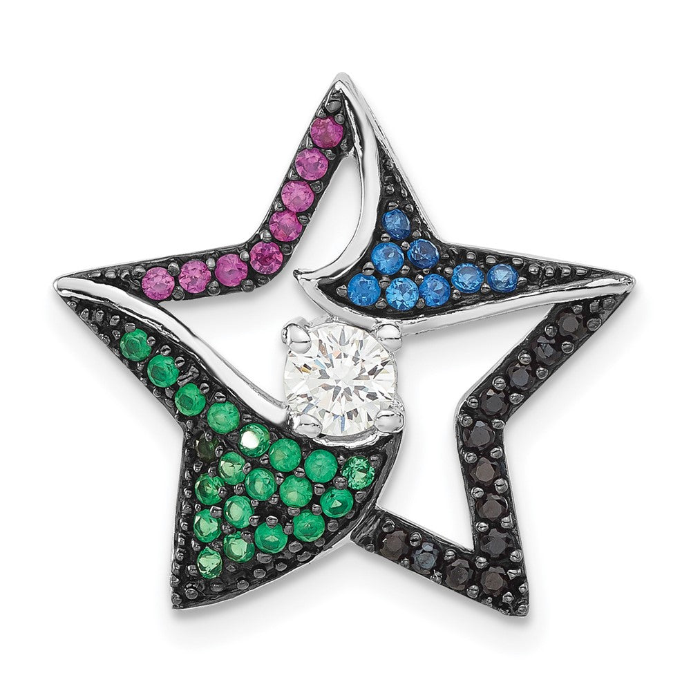 Sterling Silver & Black Rhodium Multi-color Stones & CZ Star Chain Slide