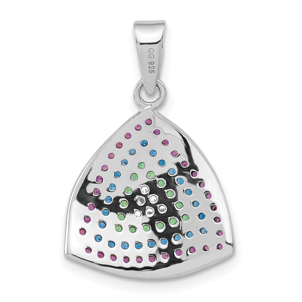 Sterling Silver & Black Rhodium Polished Syn. Stones & CZ Triangle Pendant