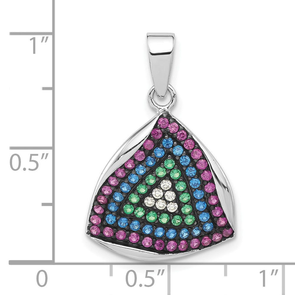 Sterling Silver & Black Rhodium Polished Syn. Stones & CZ Triangle Pendant