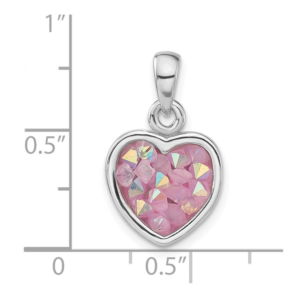 Sterling Silver Polished Pink Crystal Heart Pendant