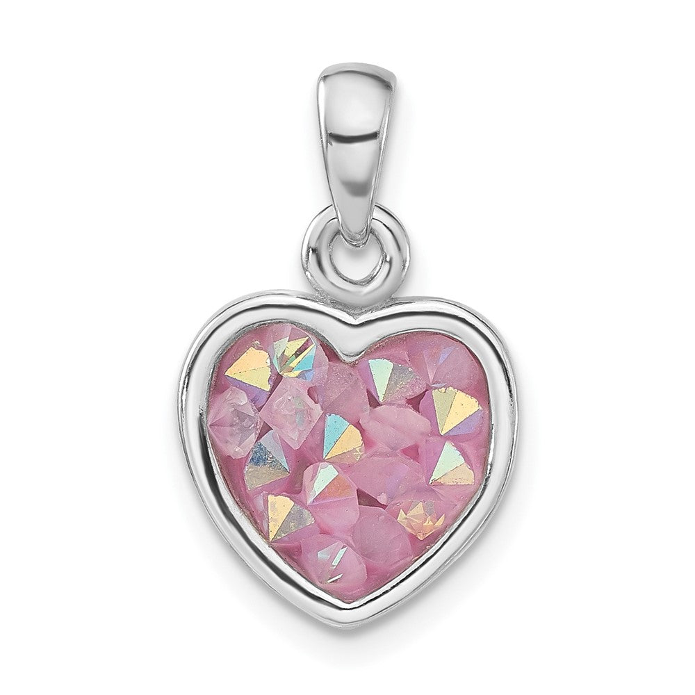 Sterling Silver Polished Pink Crystal Heart Pendant