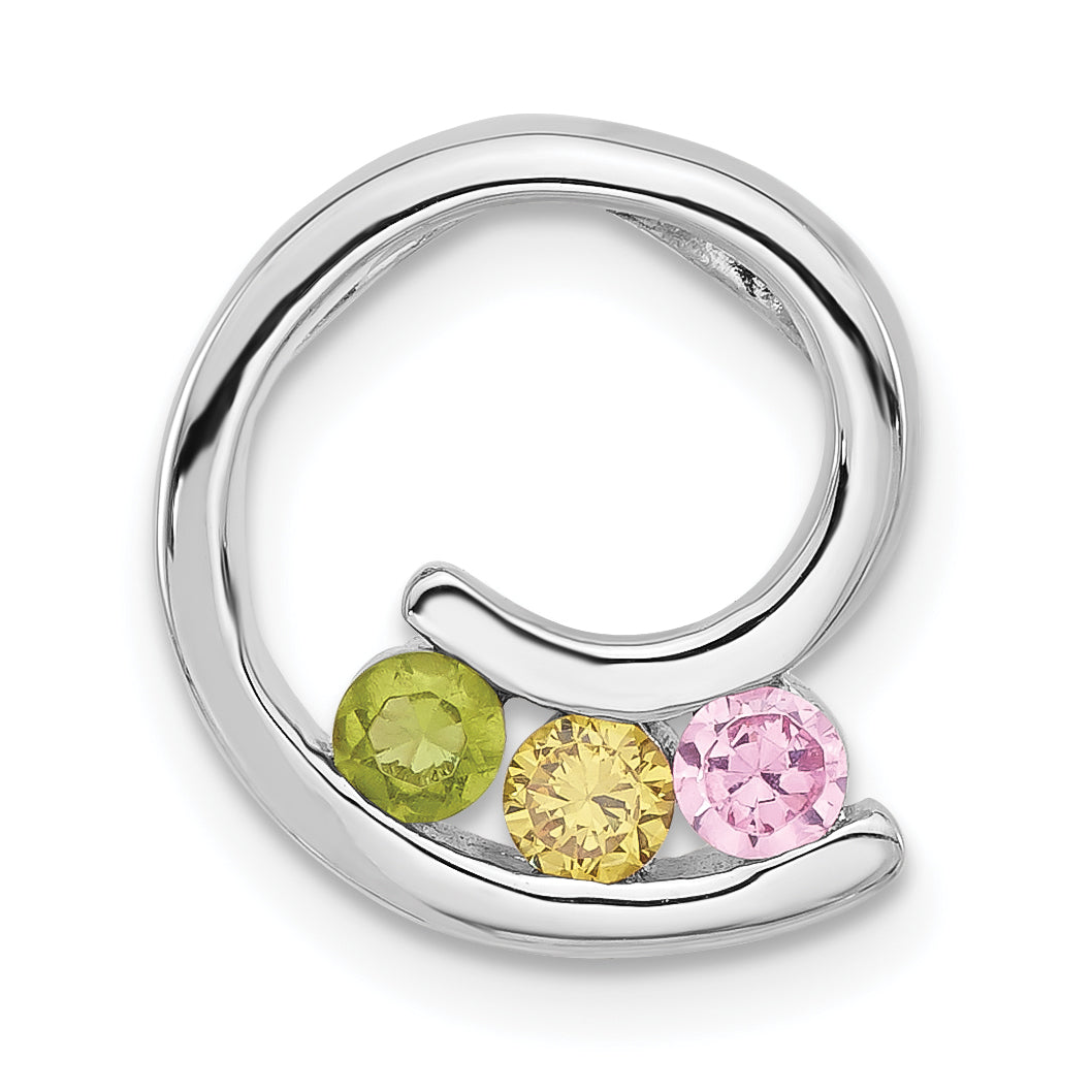 Sterling Silver Polished Green,Yellow,Pink CZ Slide