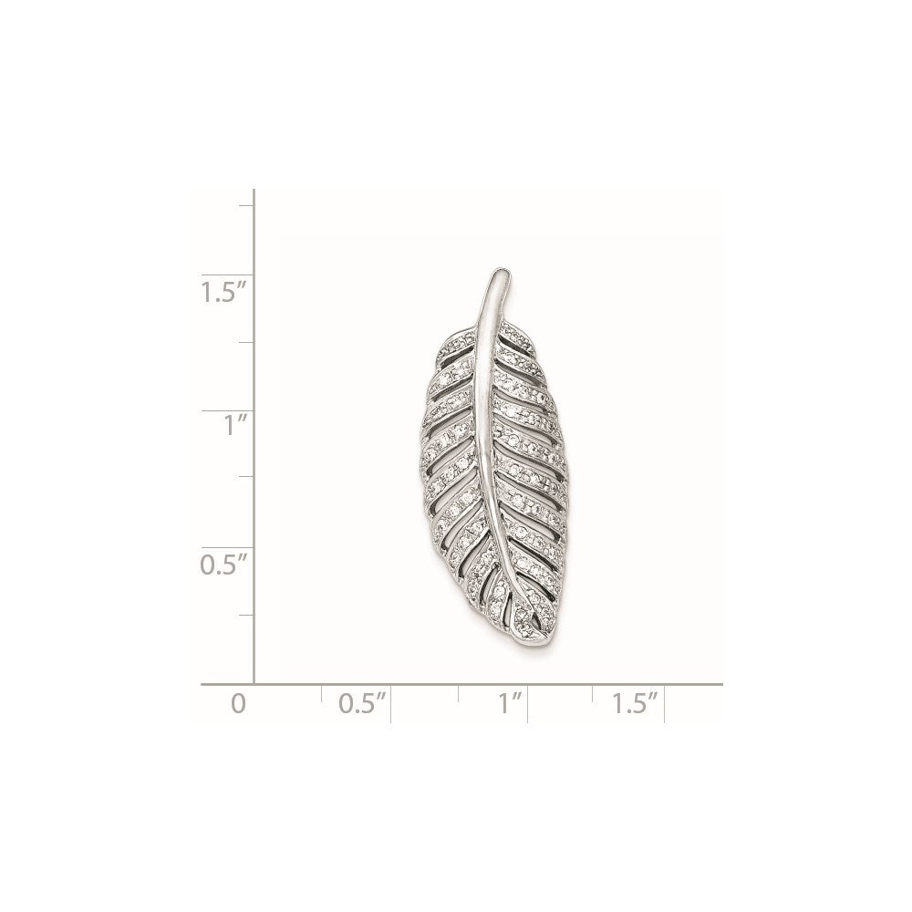 Sterling Silver Rhodium-plated Polished CZ Leaf Chain Slide Pendant