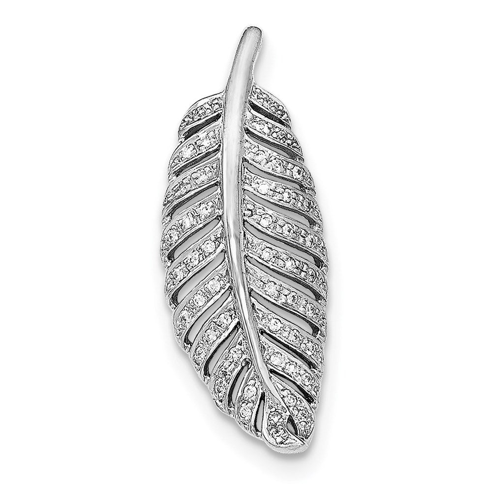 Sterling Silver Rhodium-plated Polished CZ Leaf Chain Slide Pendant