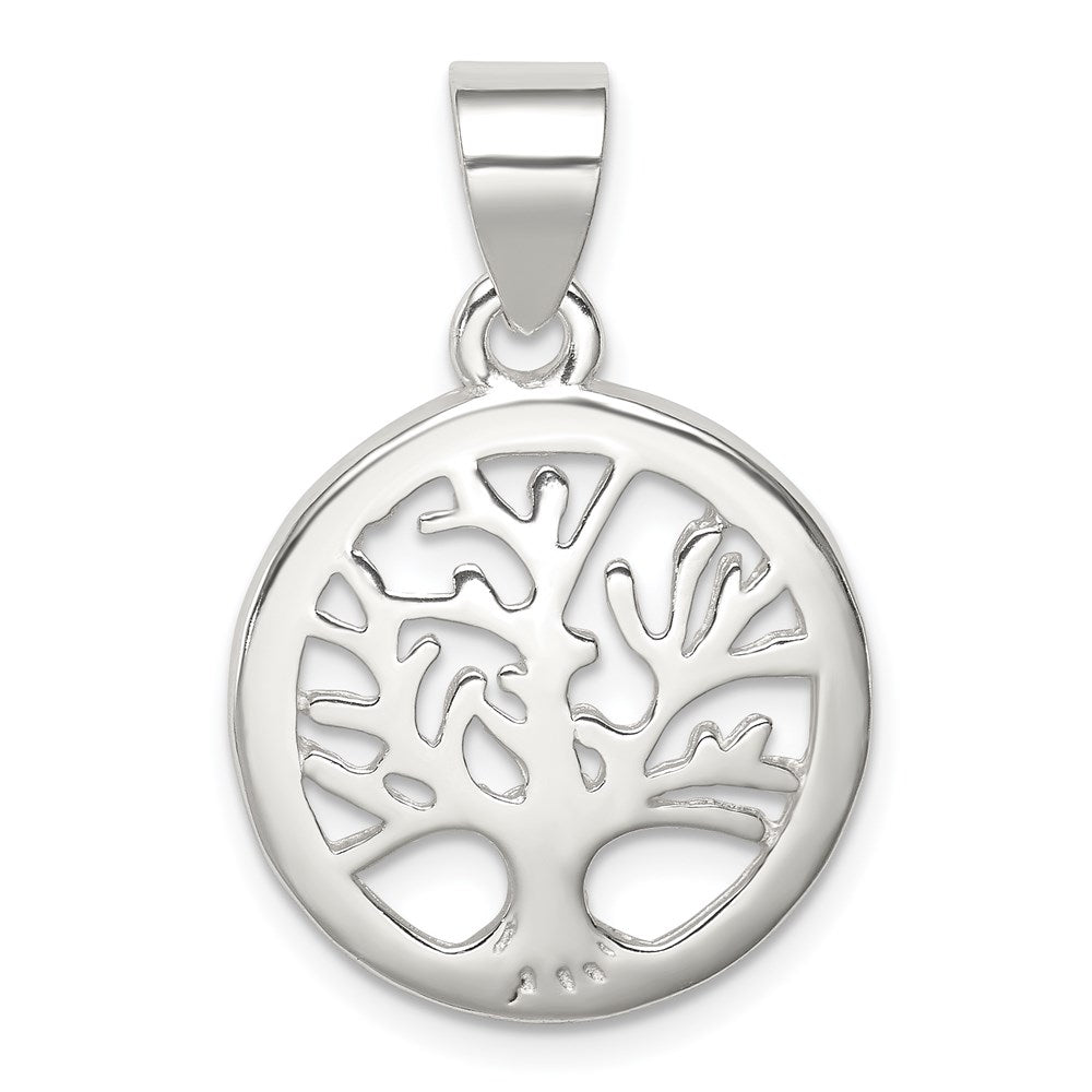 Sterling Silver Polished Round Tree Pendant