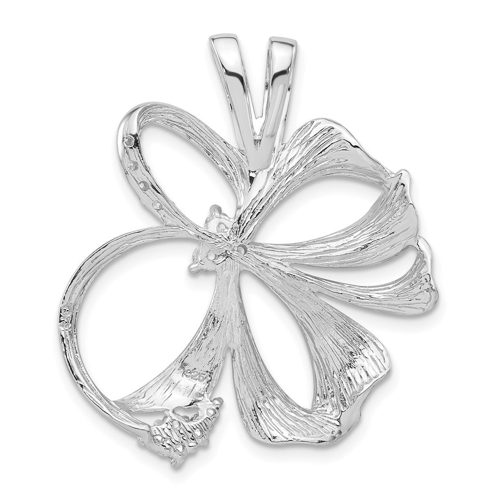 Sterling Silver Polished & Satin CZ Flower Chain Slide Pendant