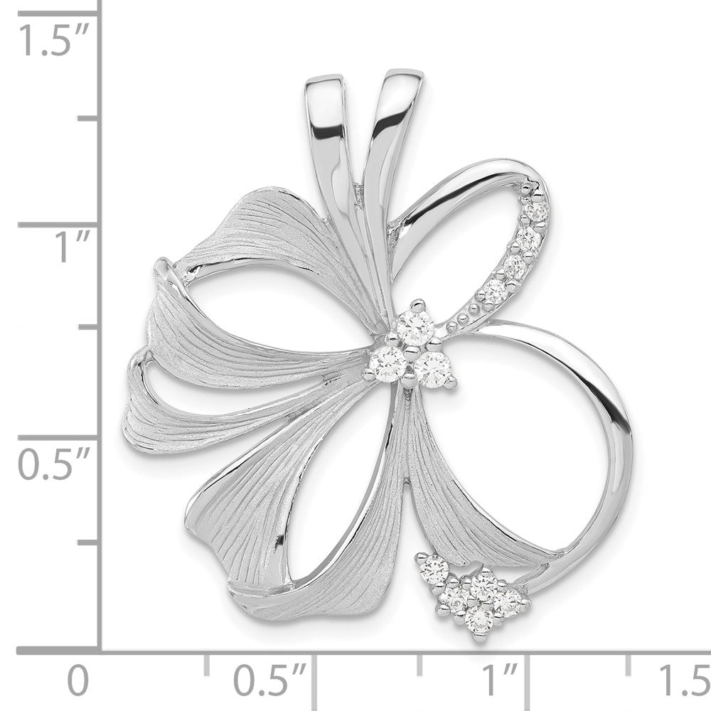 Sterling Silver Polished & Satin CZ Flower Chain Slide Pendant