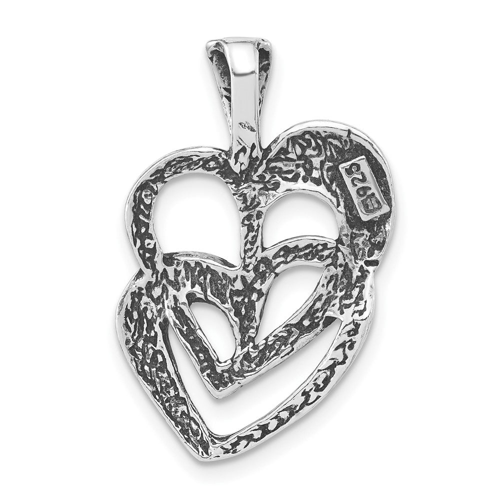 Sterling Silver Polished & Antiqued Hearts Pendant