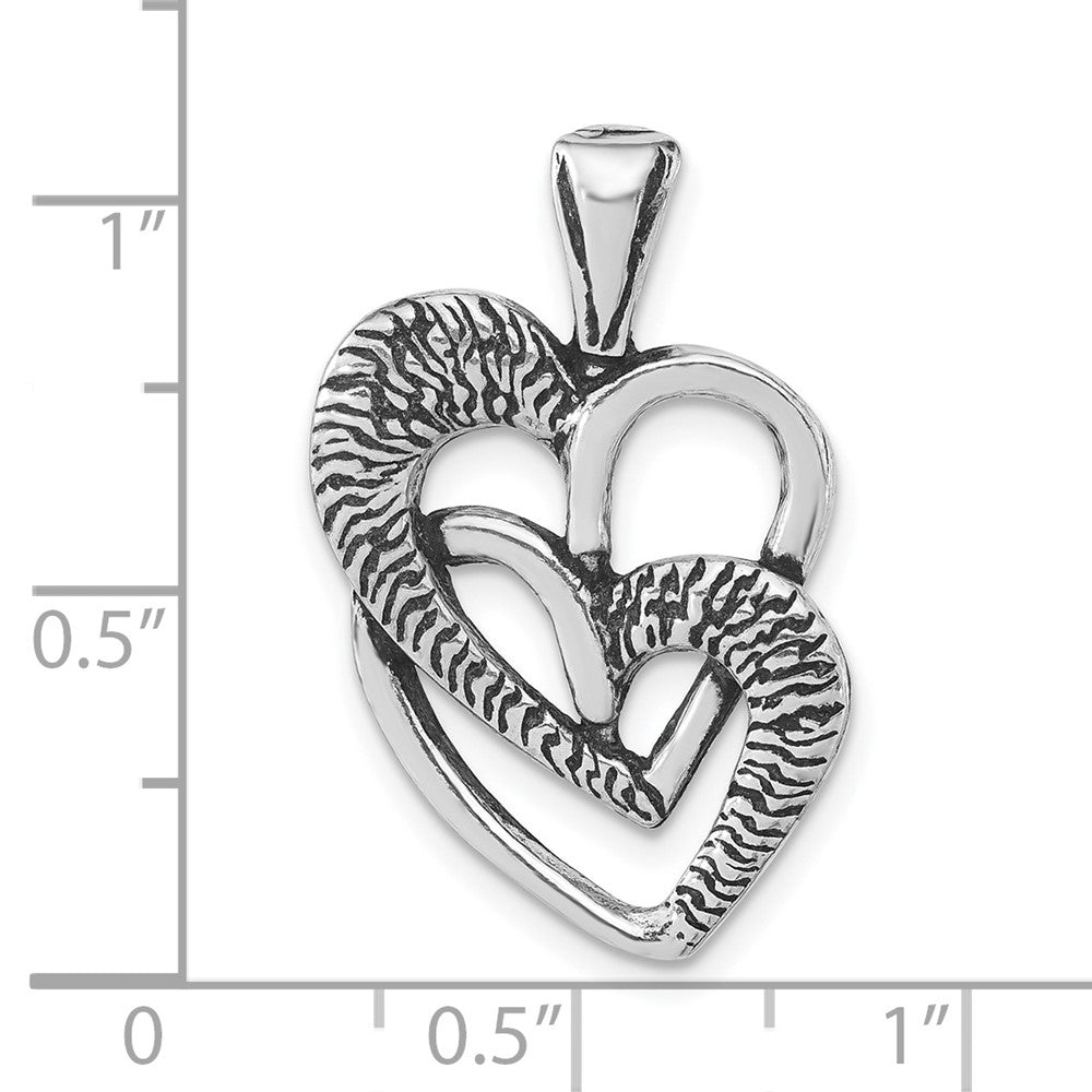 Sterling Silver Polished & Antiqued Hearts Pendant