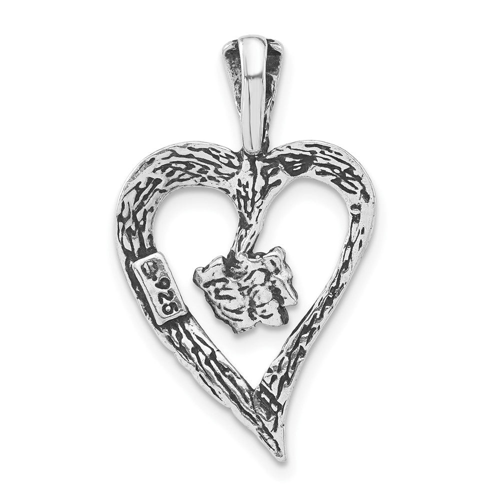 Sterling Silver Polished & Antiqued Cut-out Heart Butterfly Pendant