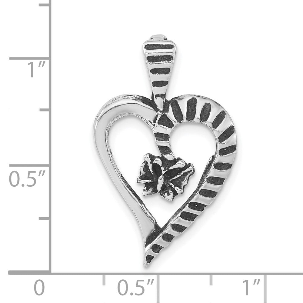 Sterling Silver Polished & Antiqued Cut-out Heart Butterfly Pendant