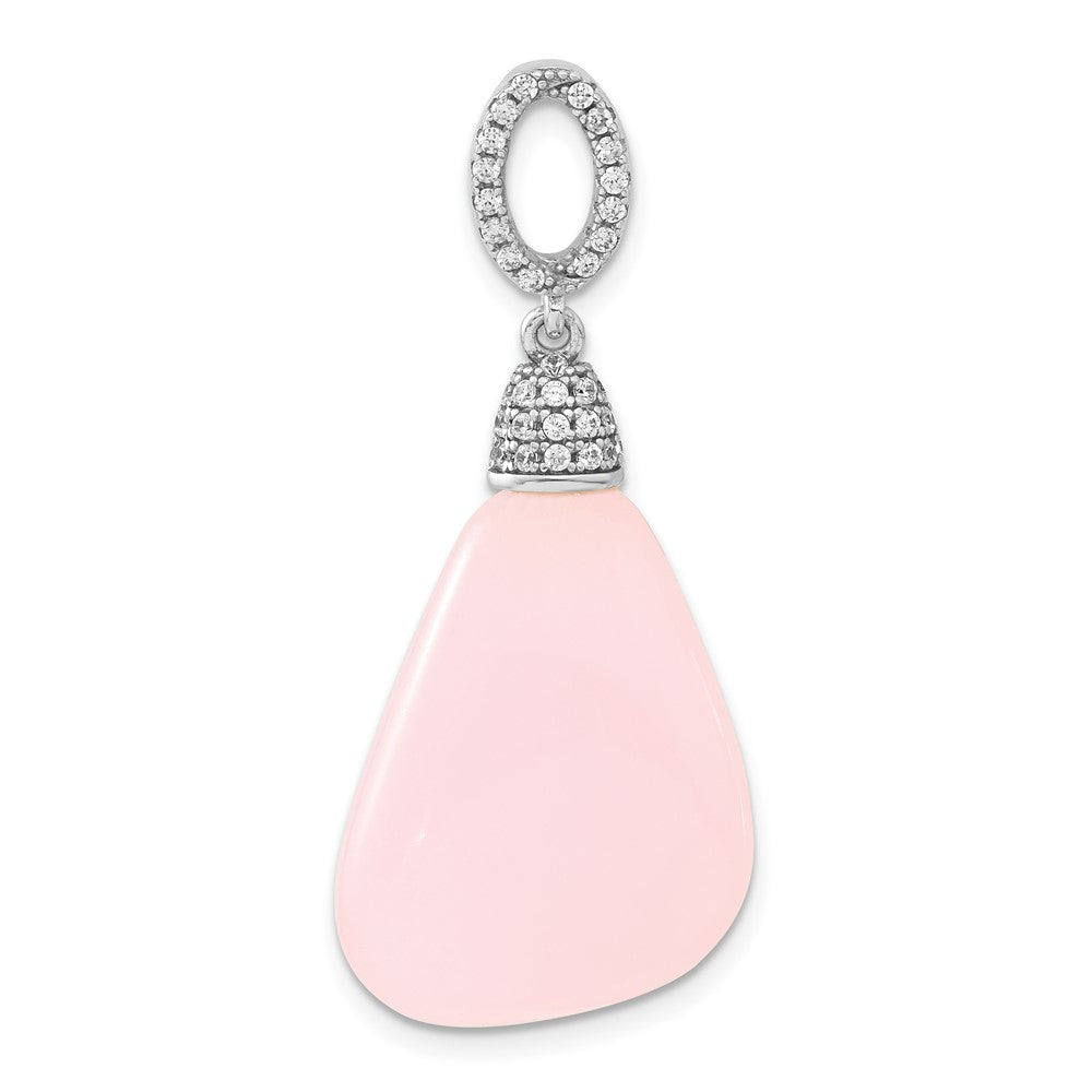 Sterling Silver Polished CZ & Pink Glass Dangle Pendant