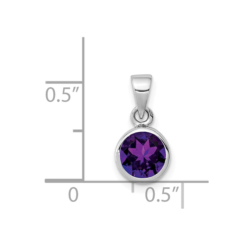 Sterling Silver Rhodium-plated Polished Amethyst Round Pendant