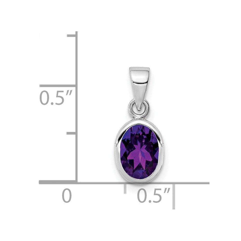 Sterling Silver Rhodium-plated Polished Amethyst Oval Pendant