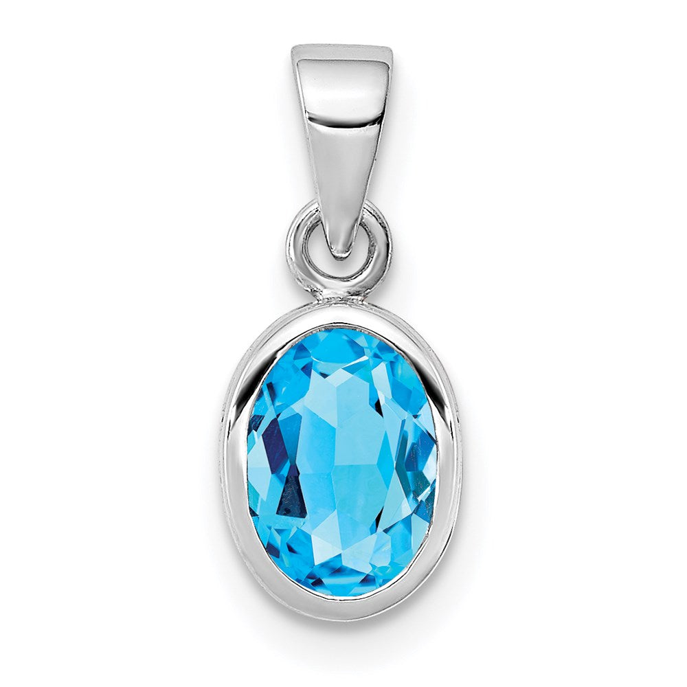 Sterling Silver Rhodium-plated Polished Blue Topaz Oval Pendant