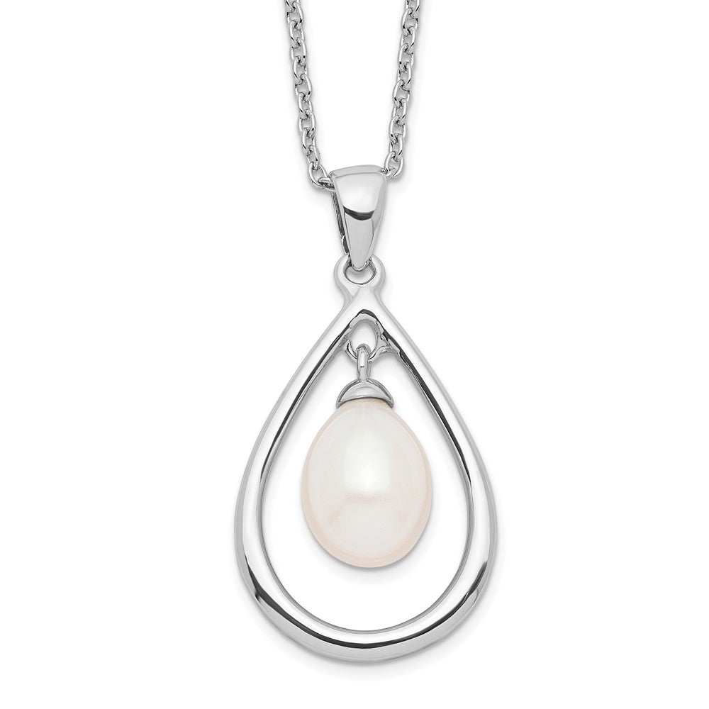 Sterling Silver Rhodium-plated 7-8mm White FWC Pearl Pendant Necklace