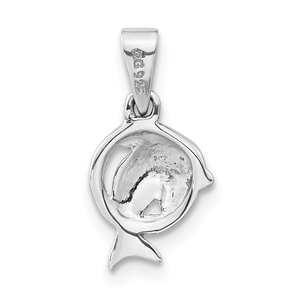 Sterling Silver Polished Dolphin in Hoop Pendant