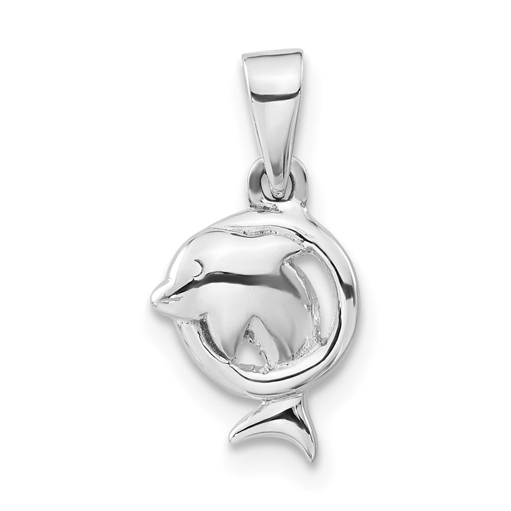 Sterling Silver Polished Dolphin in Hoop Pendant