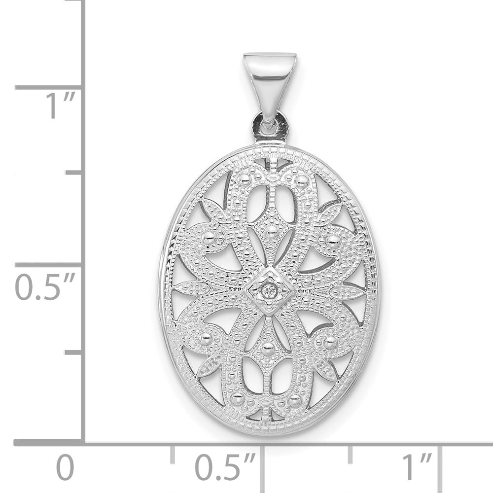 Sterling Silver Polished & Textured Oval CZ Pendant