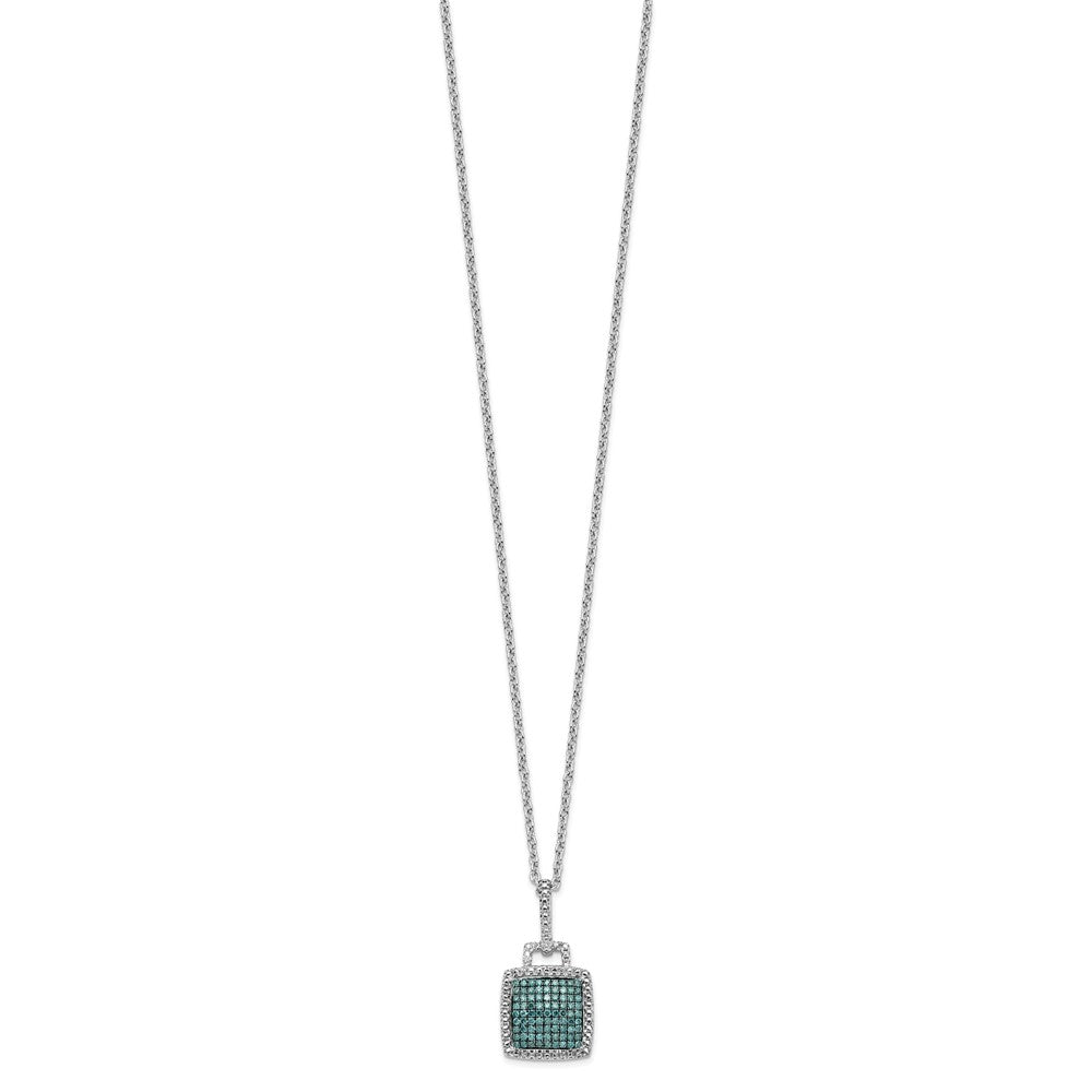 White Night Sterling Silver Rhodium-plated Blue Diamond Square Pendant 18 inch Necklace with 2 Inch Extender