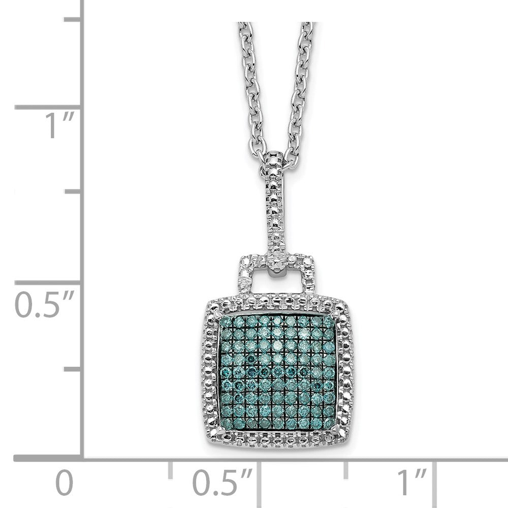 White Night Sterling Silver Rhodium-plated Blue Diamond Square Pendant 18 inch Necklace with 2 Inch Extender