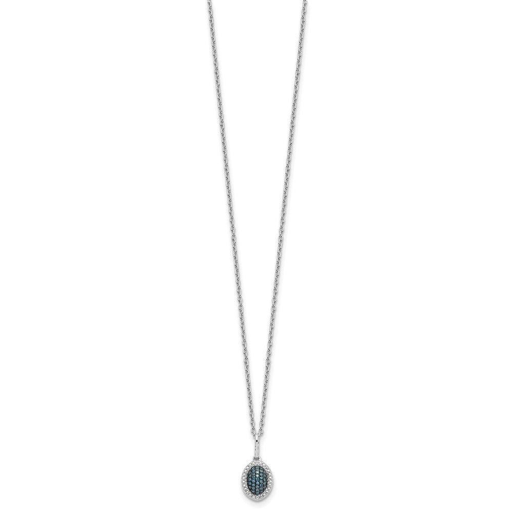 White Night Sterling Silver Rhodium-plated Blue Diamond Oval Pendant 18 inch Necklace with 2 Inch Extender