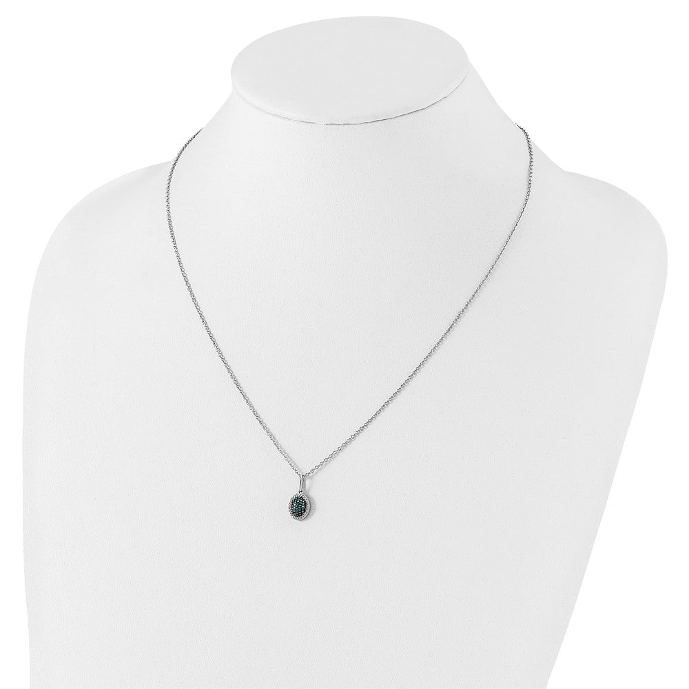 White Night Sterling Silver Rhodium-plated Blue Diamond Oval Pendant 18 inch Necklace with 2 Inch Extender