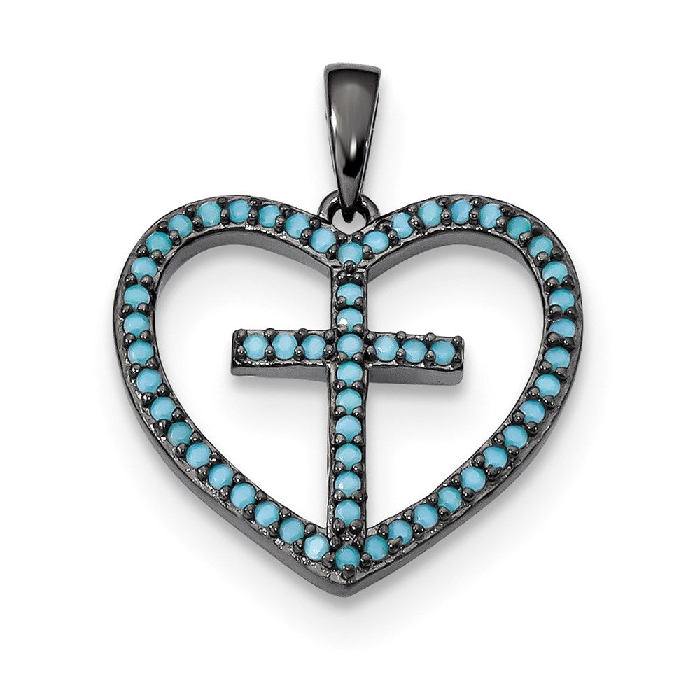 Sterling Silver Black-Rhodium Dyed White Howlite Cross Pendant