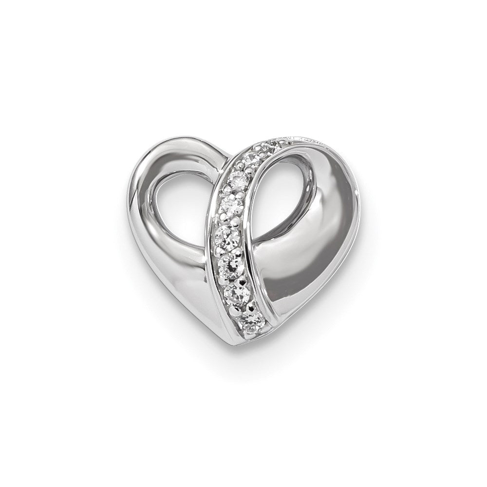 Sterling Silver Rhodium-plated Polished CZ Heart Chain Slide Pendant