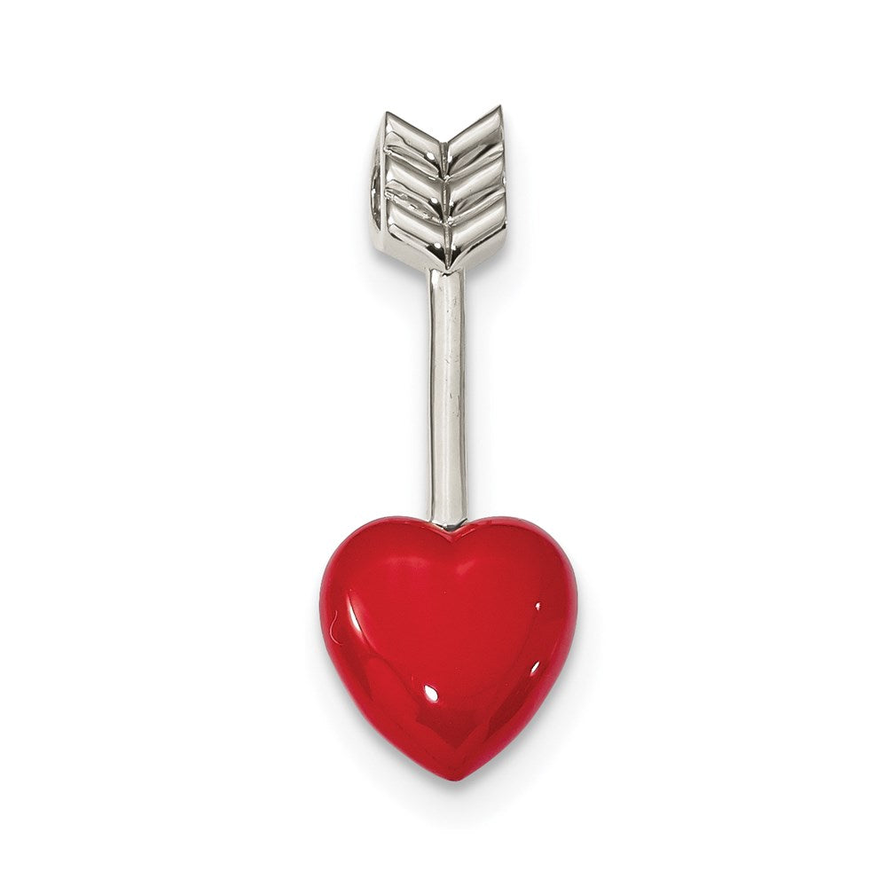 Sterling Silver Rhodium-plated Arrow Enamel Heart Chain Slide