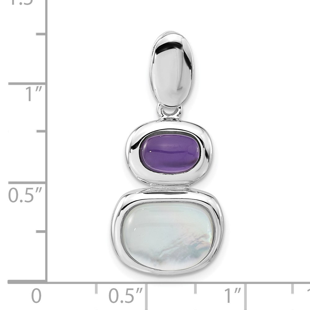 Sterling Silver Rhodium-plated Purple Crystal & White Mother of Pearl Chain Slide Pendant