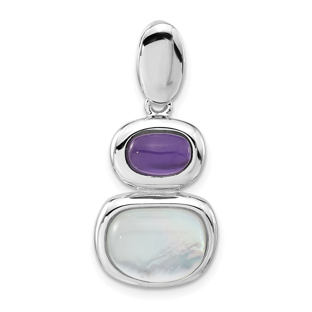 Sterling Silver Rhodium-plated Purple Crystal & White Mother of Pearl Chain Slide Pendant