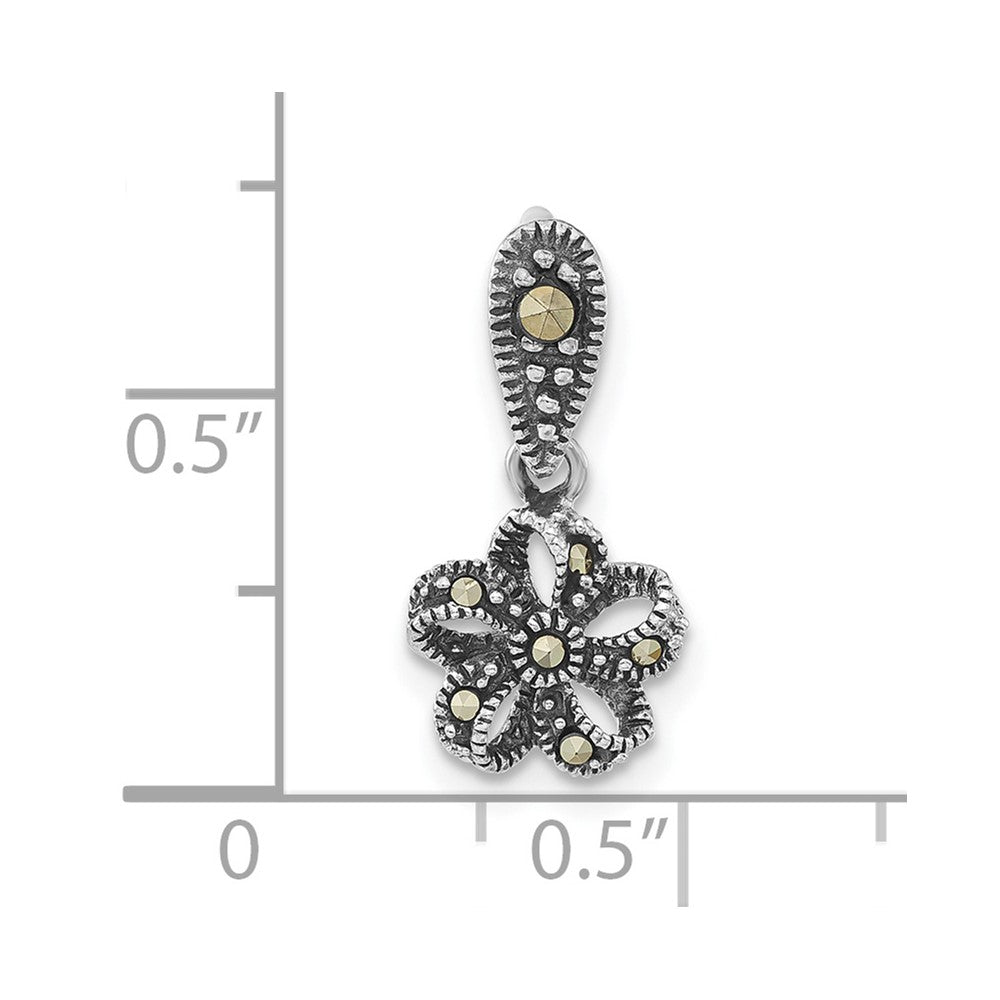 Sterling Silver Antiqued Marcasite Flower Pendant