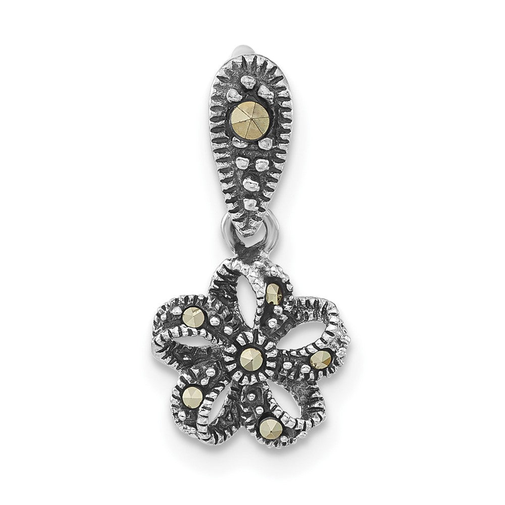 Sterling Silver Antiqued Marcasite Flower Pendant