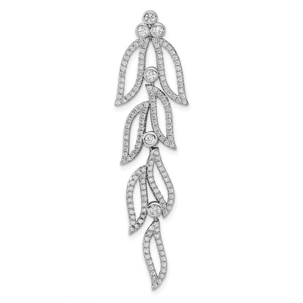 Sterling Silver Rhodium-plated CZ Leaves Chain Slide