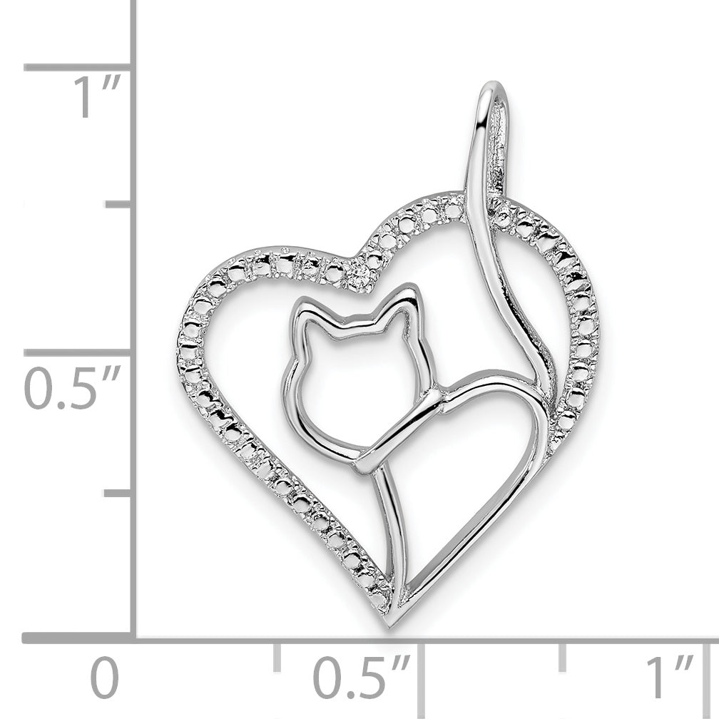 Sterling Silver Rhodium-plated CZ Heart w/Cat Silhouette Pendant QP5018