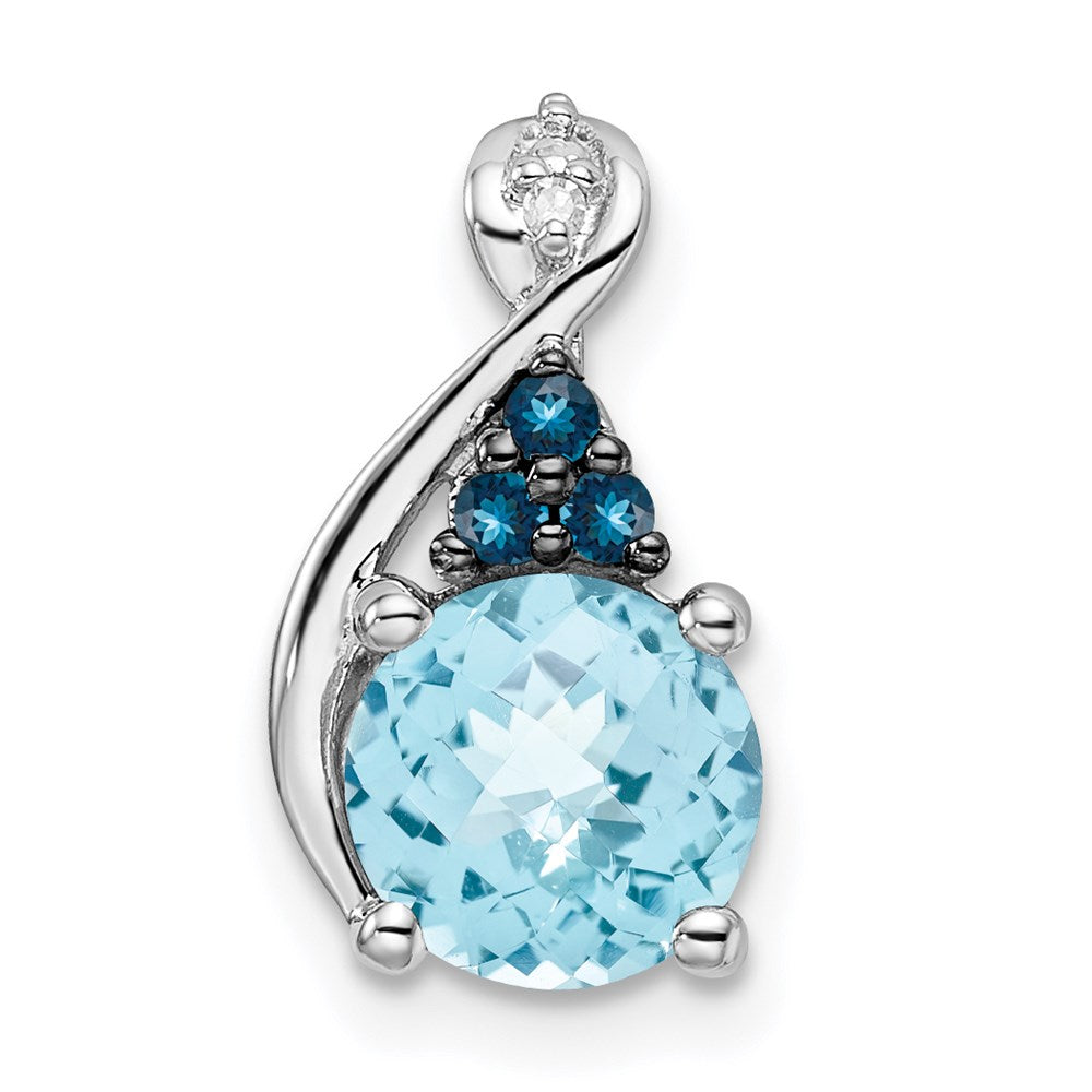 Sterling Silver Rhodium-plate Dia. Swiss & London Blue Topaz Pendant