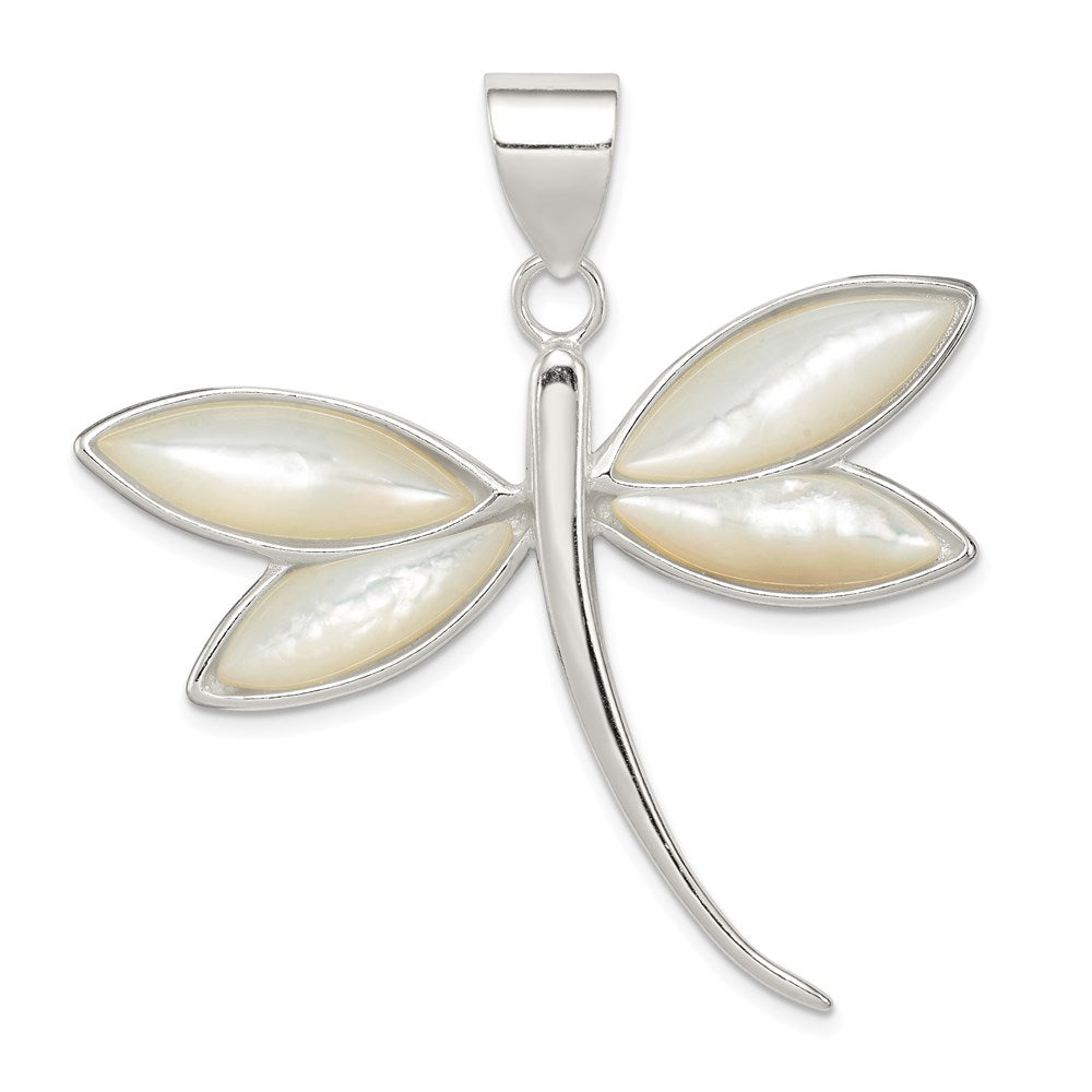 Sterling Silver White Shell Dragonfly Pendant