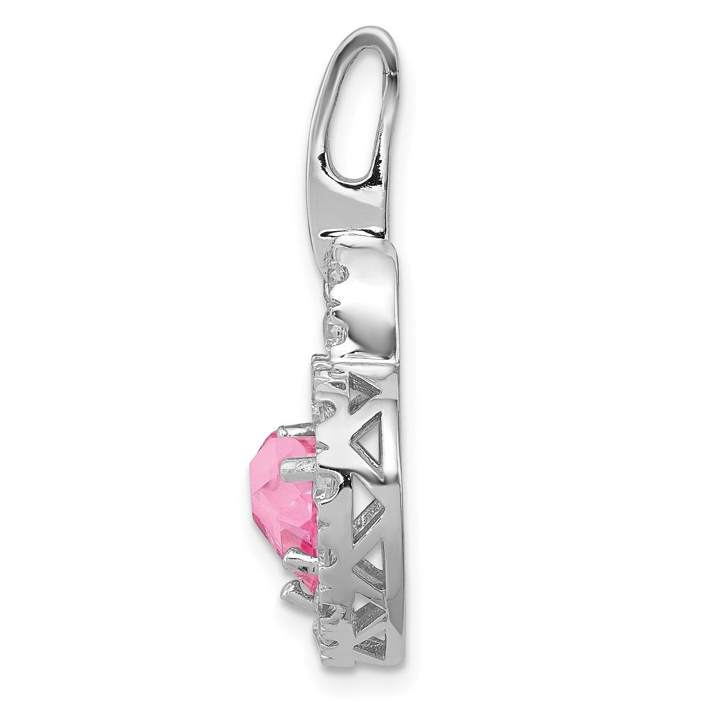 Sterling SilverRhodium Plated Pink and Clear CZ Heart Pendant