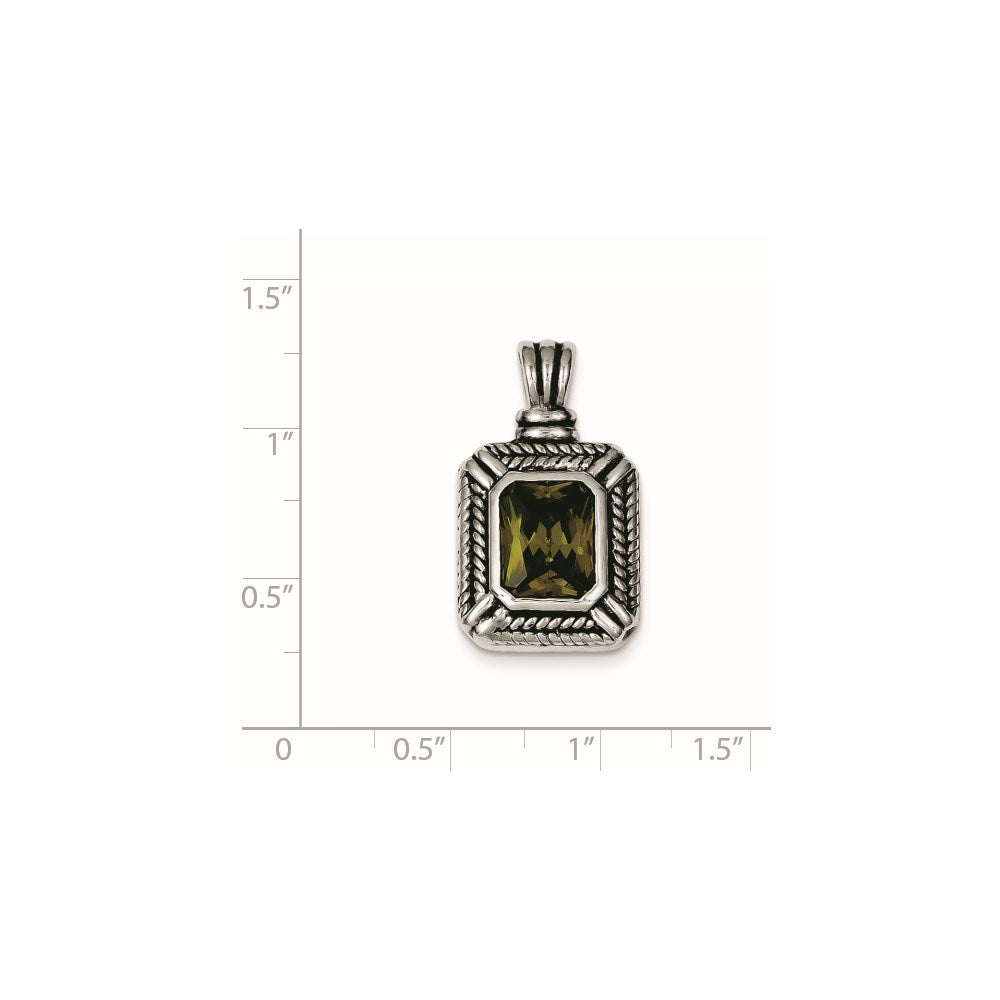 Sterling Silver Green CZ Square Pendant