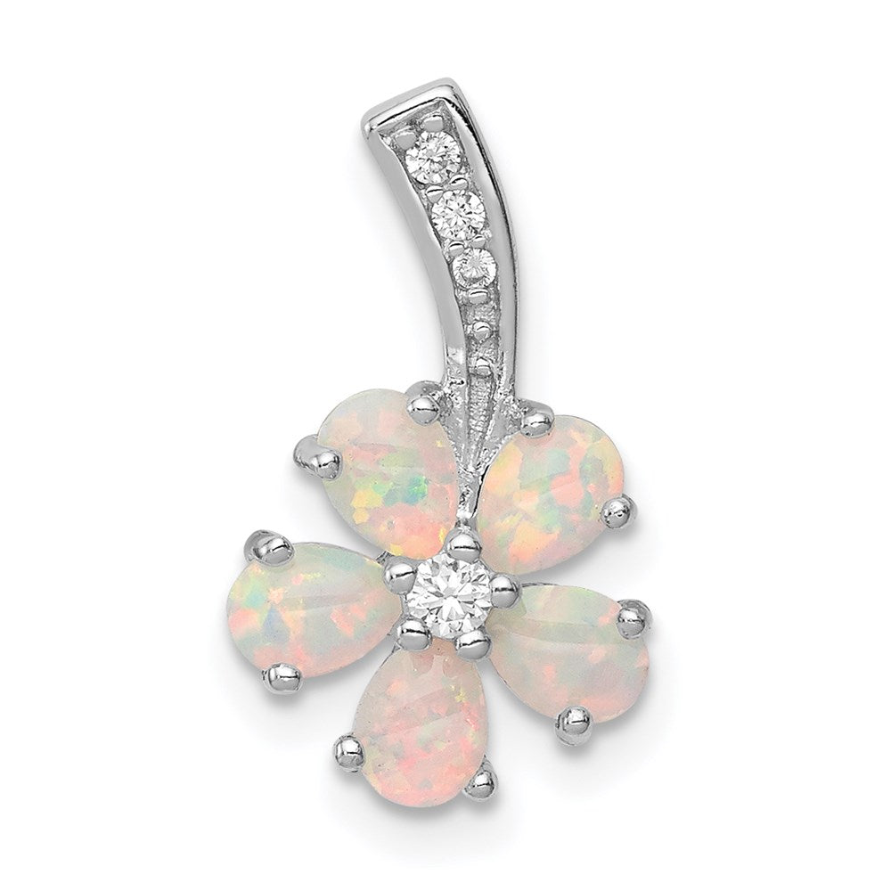 Sterling Silver Rhdoium Plated Opal Flower Pendant