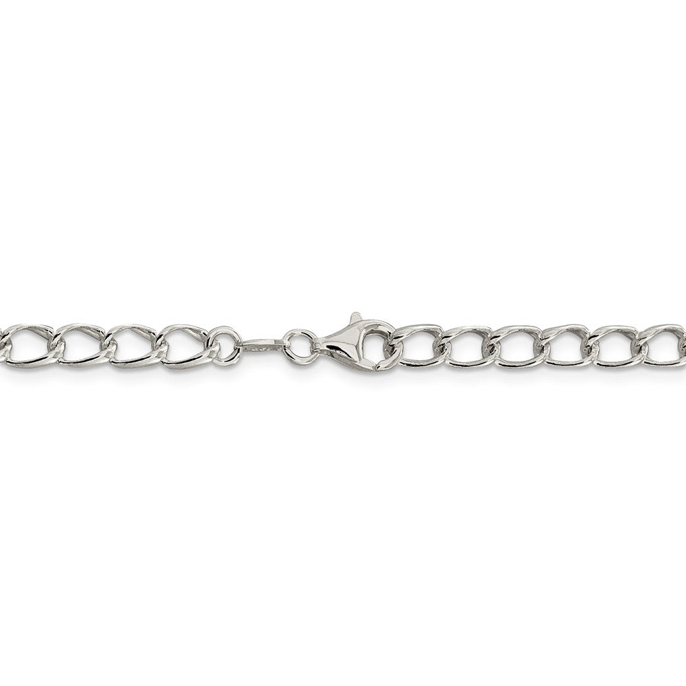 Amore La Vita Sterling Silver Rhodium-plated Polished 5.3mm 7 inch Half Round Wire Curb Chain with Fancy Lobster Clasp Cha...